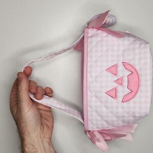 NWT Bits & Bows pink/white Plaid quilted Halloween basket.